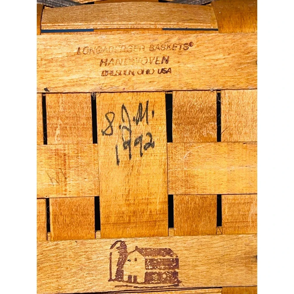 LONGABERGER 1992 Harvest Gathering Basket w/ Single Handle Signed & Dated Vtg